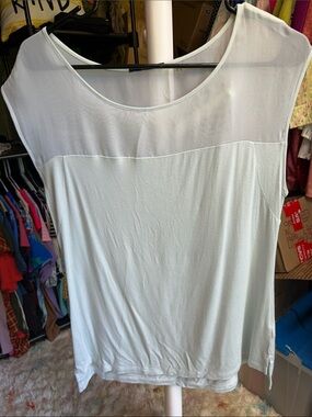 Tahari Light Mint Sheer Yoke Tank Top Size M